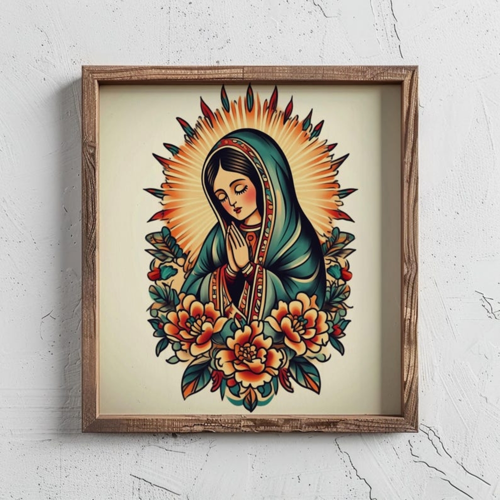 Framed Religious Art with Floral Design